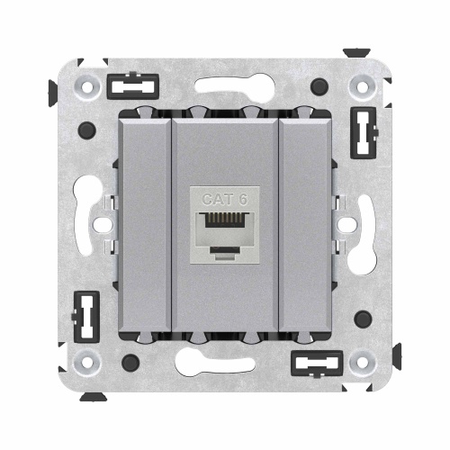 Компьютерная розетка RJ-45 без шторки в стену, кат.6 одинарная экранированная, "Avanti", "Закаленная сталь"