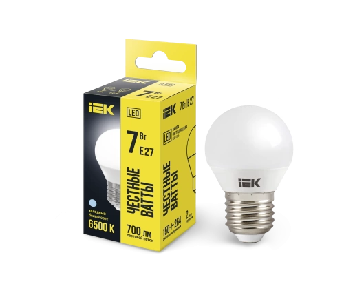 Лампа светодиодная ECO G45 шар 7Вт 230В 6500К E27 IEK Лампа светодиодная ECO G45 шар 7Вт 230В 6500К E27 IEK