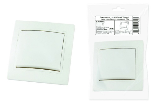 Выключатель 1 кл. 10А белый "Таймыр" (пром. упак., бакелит. основание) TDM