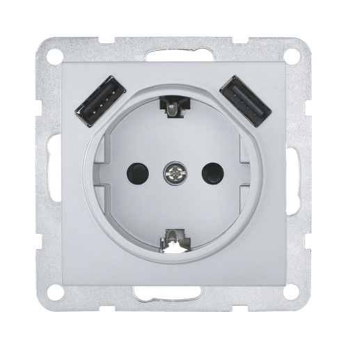 Розетка с з/к + 2хUSB разъем, 2А (серебристый металлик) LK60 Розетка с з/к + 2хUSB разъем, 2А (серебристый металлик) LK60