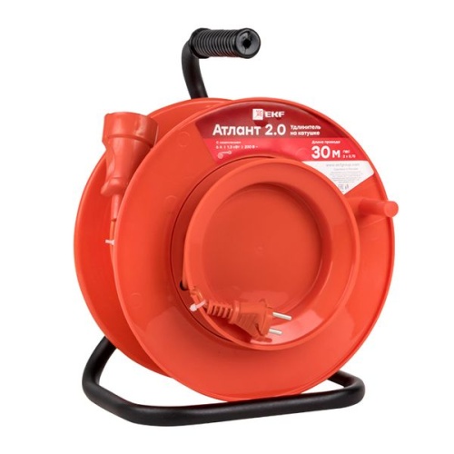 Удлинитель на катушке "Атлант 2.0" 1 гнездо 30м без заземления ПВС 2*1 10А/2,2кВт PROxima