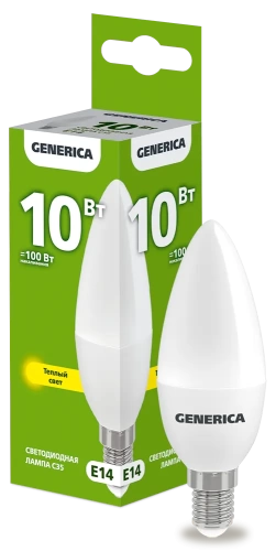 Лампа LED C35 свеча 10Вт 230В 3000К E14 GENERICA