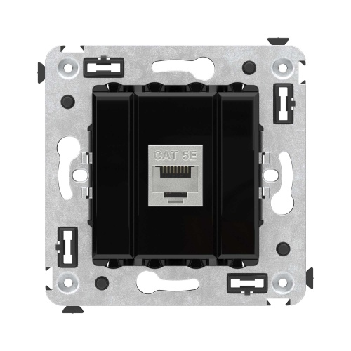 Компьютерная розетка RJ-45 без шторки в стену, кат.5e одинарная экранированная, "Avanti", "Черный квадрат"