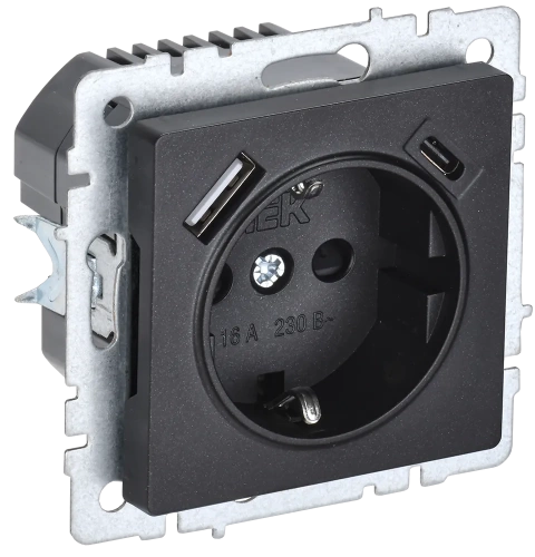 BRITE Роз. с з/к/ш 16А с USB A+C 18Вт РЮш11-1-БрЧ черн. IEK BRITE Роз. с з/к/ш 16А с USB A+C 18Вт РЮш11-1-БрЧ черн. IEK