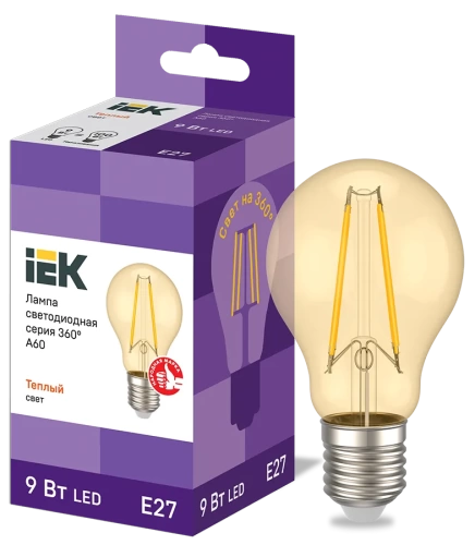 Лампа LED A60 груша золото 9Вт 230В 2700К E27 серия 360° IEK