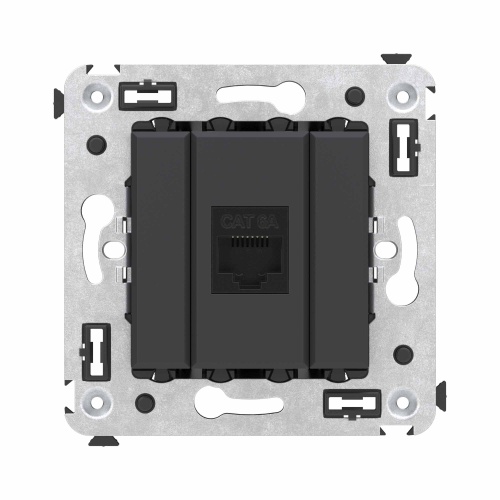 Компьютерная розетка RJ-45 без шторки в стену, кат.6А одинарная, "Avanti", "Черный матовый"
