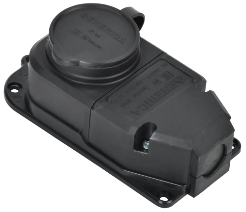 Розетка (колодка) с защит. кр. 16А IP44 черная GENERICA