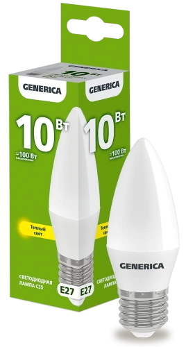 Лампа LED C35 свеча 10Вт 230В 3000К E27 GENERICA