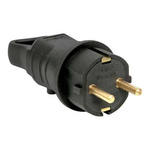 Вилка угловая каучуковая с кольцом 230В 2P+PE 16A IP44 EKF Марс Вилка угловая каучуковая с кольцом 230В 2P+PE 16A IP44 EKF Марс