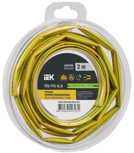 Трубка термоусадочная ТТУ нг-LS 4/2 жел-зел. (2м/упак) IEK Трубка термоусадочная ТТУ нг-LS 4/2 жел-зел. (2м/упак) IEK