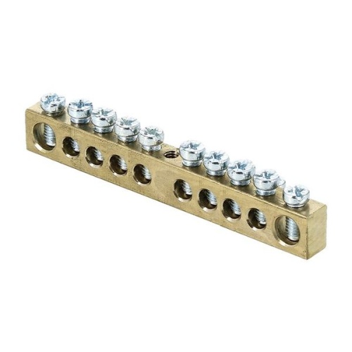 Шина PEN "ноль-земля" (6х9мм) 10 отверстий латунь крепеж по центру EKF PROxima Шина PEN "ноль-земля" (6х9мм) 10 отверстий латунь крепеж по центру EKF PROxima