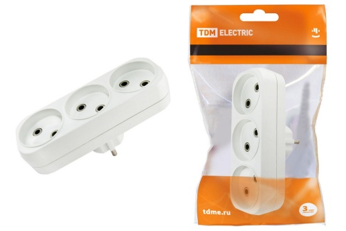 Блок на 3 гнезда 2П б/з плоский 6А 250B TDM Блок на 3 гнезда 2П б/з плоский 6А 250B TDM
