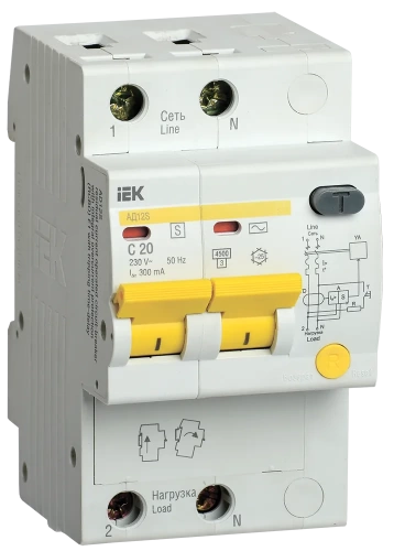 АВДТ селективное тип AC АД12S 2Р 20А 300мА IEK