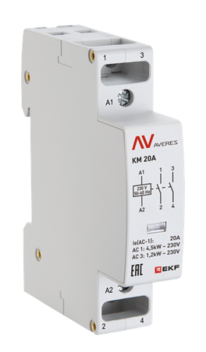Контактор модульный КМ 20А 2NC 24VAC (1 мод.) AVERES EKF