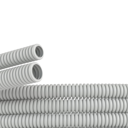 Труба ПВХ гибкая гофр. д.25мм, тяжёлая без протяжки, 50м, цвет серый (упак. 50 м)