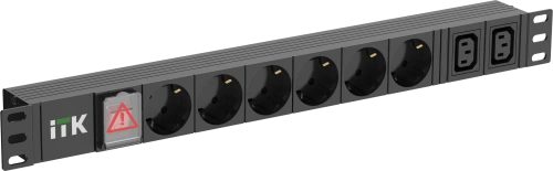 ITK PDU 6 розеток нем. ст. + 2 С13 LED 1U вх. С14 алюмин.