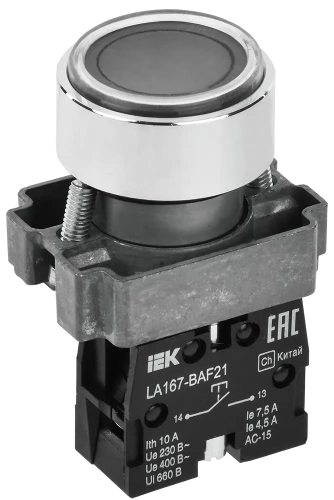 Кнопка LA167-BAF21 d=22мм 1з черная IEK
