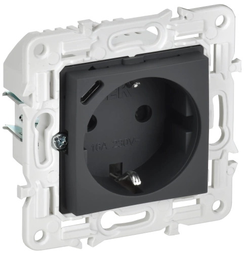 SKANDY Роз. с з/к/ш 16А с USB C 18Вт SK-R17G граф. IEK SKANDY Роз. с з/к/ш 16А с USB C 18Вт SK-R17G граф. IEK