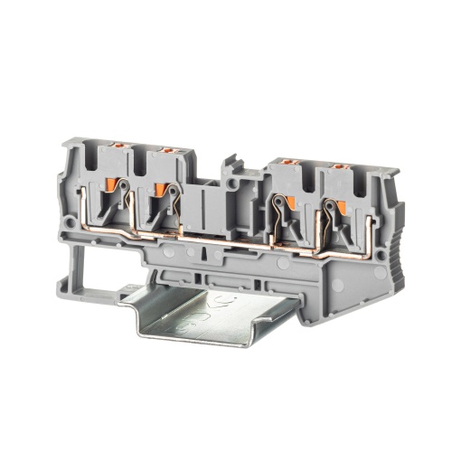 Клемма проходная, зажим push-in, 4 точки подключения, 4 кв.мм, серая Клемма проходная, зажим push-in, 4 точки подключения, 4 кв.мм, серая