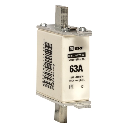 Плавкая вставка ППН-33 100/ 63А габарит 00С EKF Плавкая вставка ППН-33 100/ 63А габарит 00С EKF