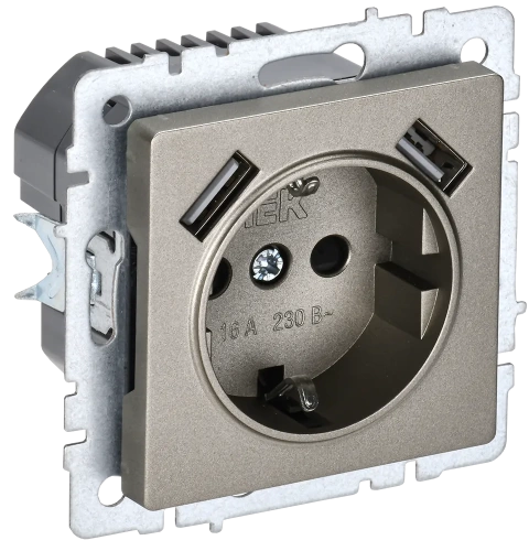 BRITE Роз. с з/к/ш 16А с USB A+A 2,1А РЮш10-1-БрШ шамп. IEK