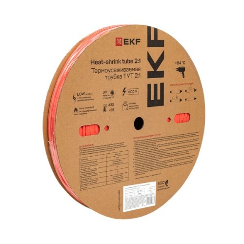 Термоусаживаемая трубка ТУТ нг 2/1 красная рулон EKF PROxima