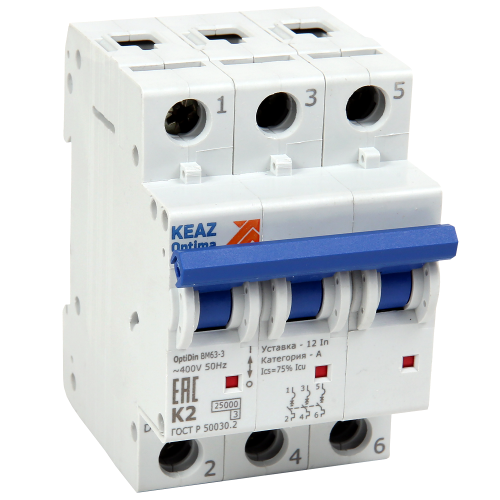 Выключатель автоматический модульный OptiDin ВМ63-3K1-25-УХЛ3 Выключатель автоматический модульный OptiDin ВМ63-3K1-25-УХЛ3