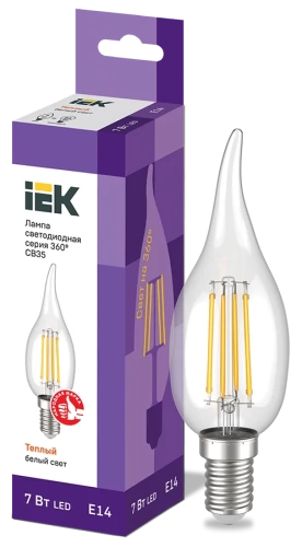 Лампа LED CВ35 св.н/ветру 7Вт 230В 3000К E14 серия 360° IEK Лампа LED CВ35 св.н/ветру 7Вт 230В 3000К E14 серия 360° IEK