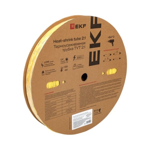 Термоусаживаемая трубка ТУТ нг 4/2 желтая рулон EKF PROxima