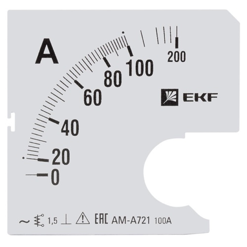 Амперметр AM-A721 аналоговый на панель (72х72) квадратный вырез 100А трансф. подкл. EKF PROxima
