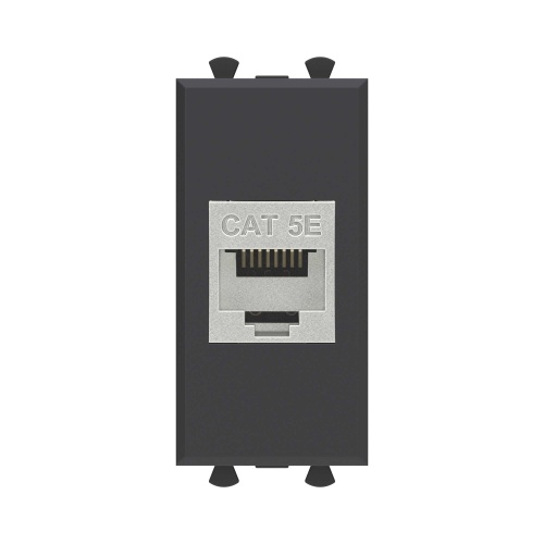 Компьютерная розетка RJ-45 без шторки модульная, кат.5е экранированная, "Avanti", "Черный матовый", 1 модуль
