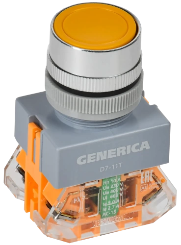 Кнопка D7-11T d=22мм 1з+1р с фикс. жел. GENERICA