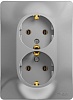 GLOSSA РОЗЕТКА двойная с заземлением, 16А, в сборе, АЛЮМИНИЙ