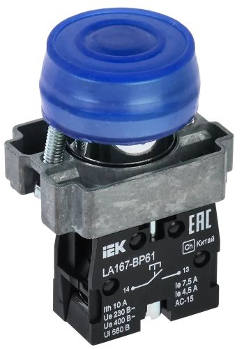 Кнопка LA167-BP61 d=22мм 1з синяя IEK
