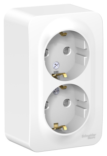 Розетка наружная двойная с заземлением со шторками, 16А, 250В, белый BLANCA