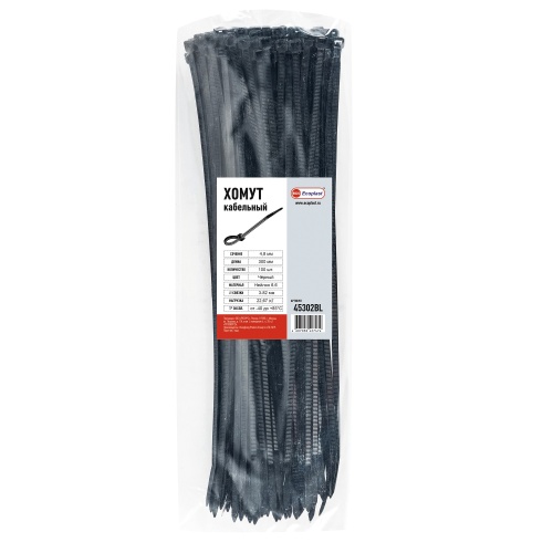 Хомуты кабельные 4,8 х 300мм, цвет черный (1уп = 100шт) Экопласт