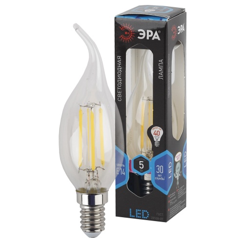 Лампа светодиодная Эра F-LED BXS-5W-840-E14 (филамент, свеча на ветру, 5Вт, нейтр, E14)