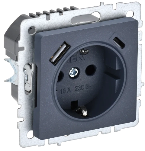 BRITE Роз. с з/к/ш 16А с USB A+C 18Вт РЮш11-1-БрМ мар. IEK BRITE Роз. с з/к/ш 16А с USB A+C 18Вт РЮш11-1-БрМ мар. IEK