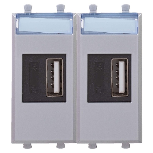 USB зарядное устройство модульное,  "Avanti", "Закаленная сталь", 2модуля