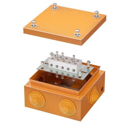 Коробка стальная FS с кабельными вводами и клеммниками, IP55,150х150х80мм, 5р, 450V,30A,16мм.кв