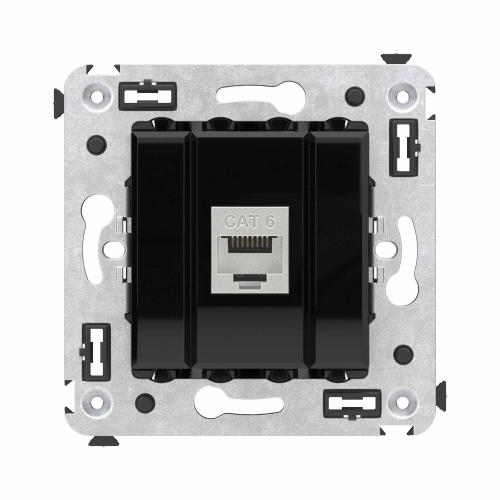 Компьютерная розетка RJ-45 без шторки в стену, кат.6 одинарная экранированная, "Avanti", "Черный квадрат"