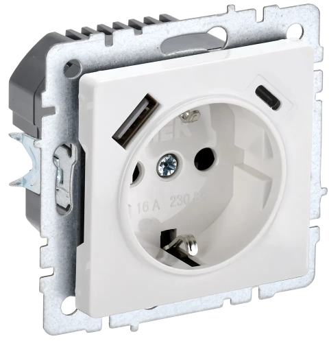 BRITE Роз. с з/к/ш 16А с USB A+C 18Вт РЮш11-1-БрБ бел. IEK BRITE Роз. с з/к/ш 16А с USB A+C 18Вт РЮш11-1-БрБ бел. IEK