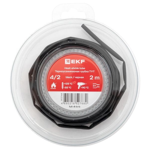 Термоусаживаемая трубка ТУТ нг 4/2 черная ролик 2 м EKF Термоусаживаемая трубка ТУТ нг 4/2 черная ролик 2 м EKF