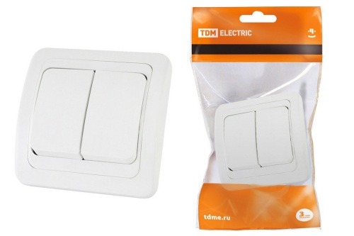 Выключатель 2-кл. 10А белый "Валдай" TDM Выключатель 2-кл. 10А белый "Валдай" TDM