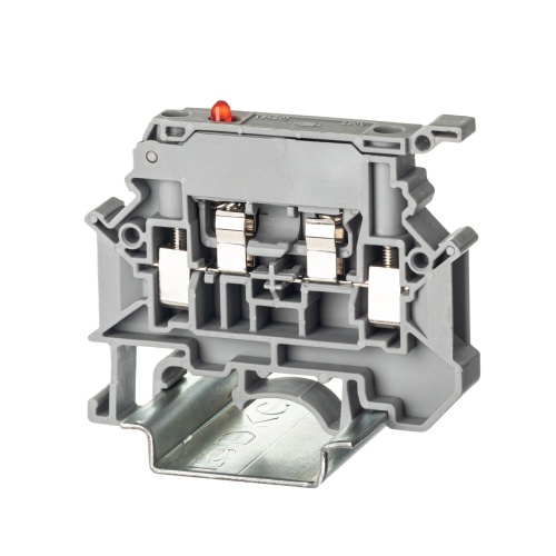 Клемма для предохранителя, винтовой зажим, 2 точки подключения, индикация 24В, 4 кв.мм, серая