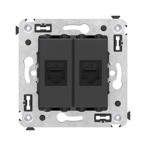 Компьютерная розетка RJ-45 без шторки в стену, кат.6А двойная, "Avanti", "Черный матовый" Компьютерная розетка RJ-45 без шторки в стену, кат.6А двойная, "Avanti", "Черный матовый"