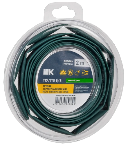 Трубка термоусадочная ТТУ нг-LS 6/3 зеленая (2м/упак) IEK Трубка термоусадочная ТТУ нг-LS 6/3 зеленая (2м/упак) IEK