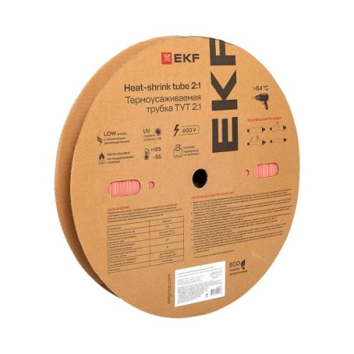 Термоусаживаемая трубка ТУТ нг 30/15 красная рулон EKF PROxima
