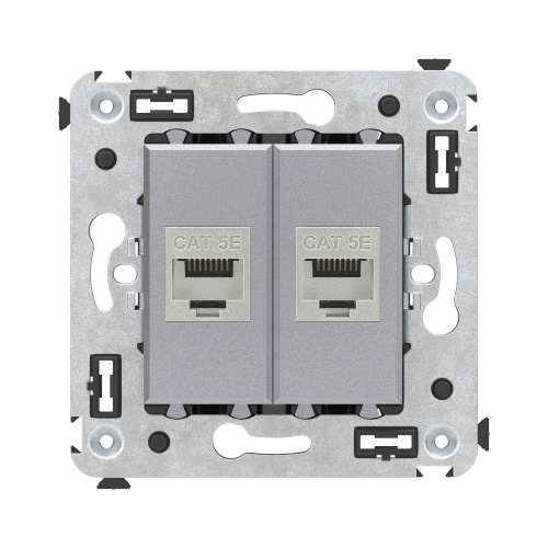 Компьютерная розетка RJ-45 без шторки в стену, кат.5e двойная экранированная, "Avanti", "Закаленная сталь"