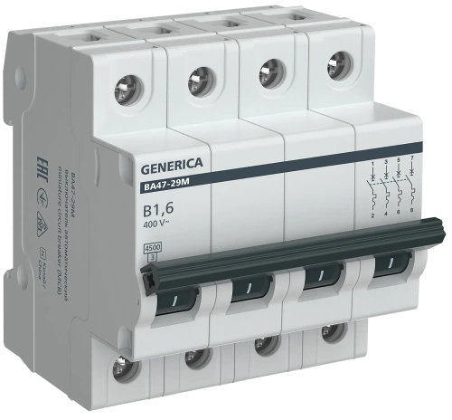 Авт. выкл. ВА47-29М 4P 1,6А 4,5кА B GENERICA